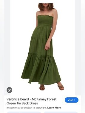 Veronica Beard Olive Green Strapless Smocked Maxi Dress